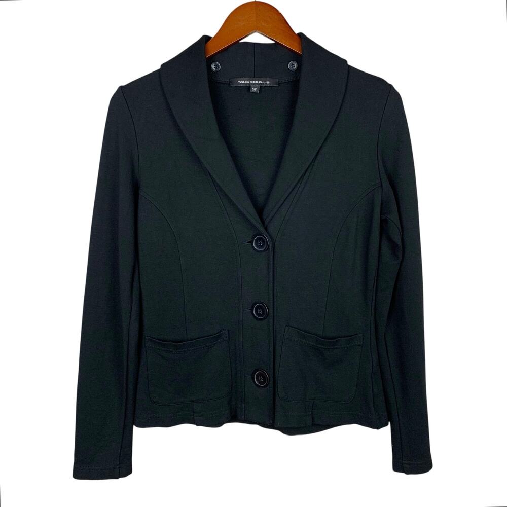 Tonia Debellis Jacket Sweatshirt Blazer Black Button Front Pockets Women's S